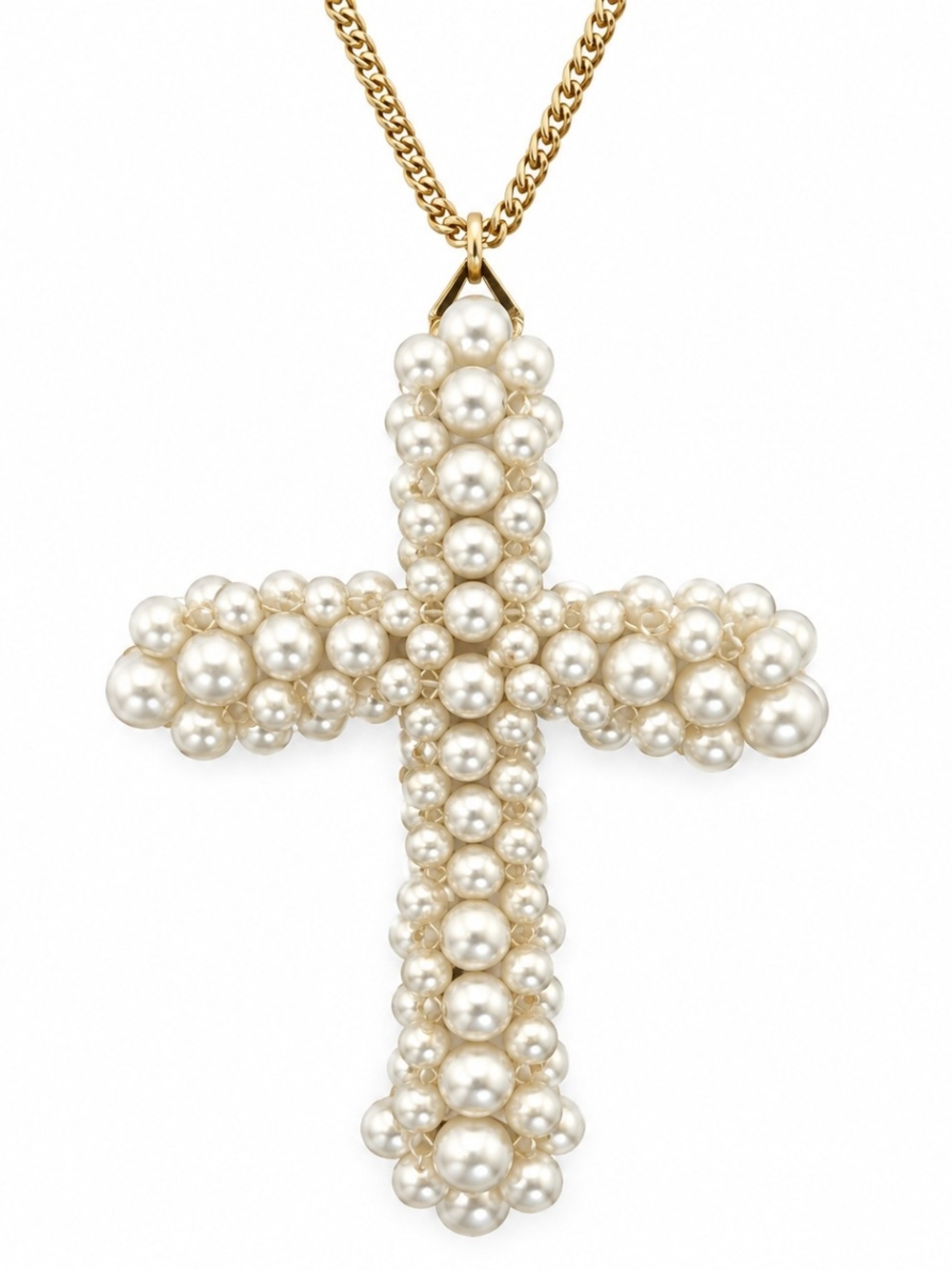 Vintage Woven Faux Pearl Cross Pendan Cluster Beaded Crucifix